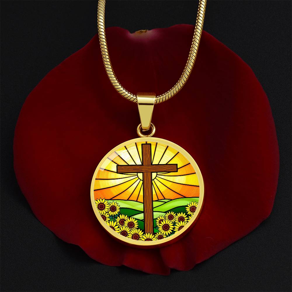 Sunflower Cross Floral Pendant Necklace