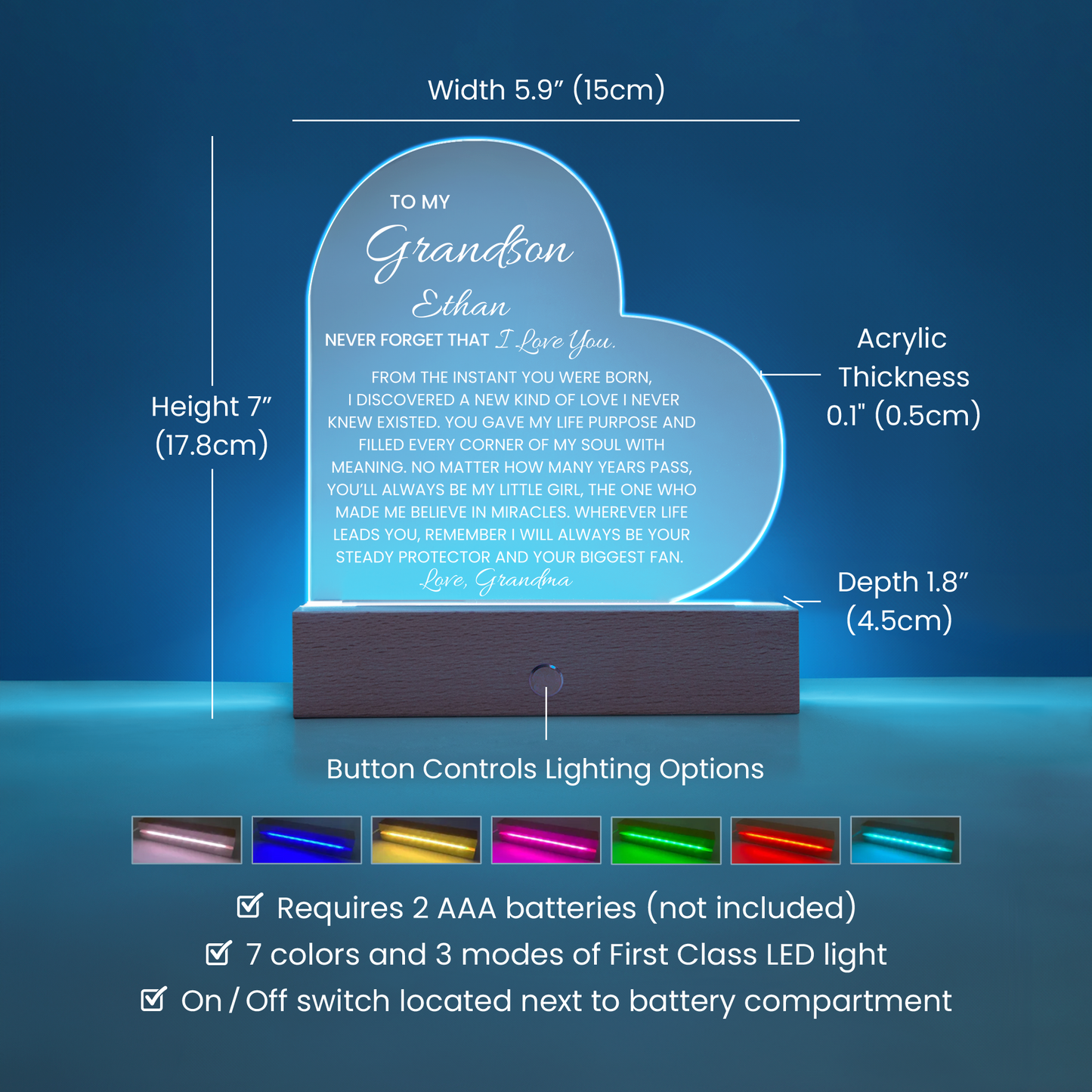 Personalized Lighted Heart Plaque Gift from Grandma Grandpa