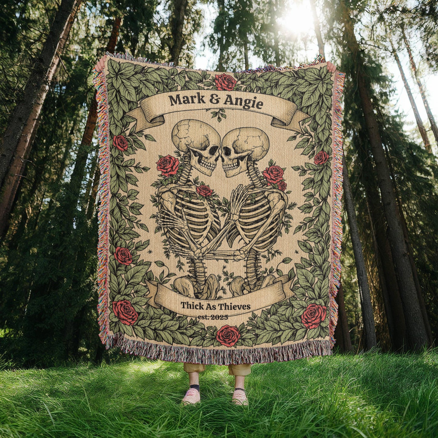 Personalized Skeleton Couple Woven Blanket-[Heartfelt Family Gift]