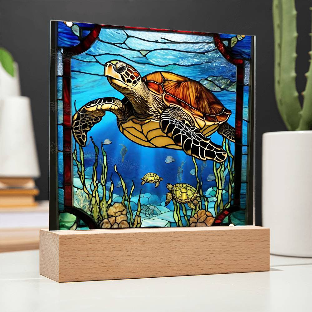 LED Stained Glass Sea Turtle Nightlight - Ocean Art for Beach House or Girls Room - Turtle Lover Gift-[Heartfelt Family Gift]