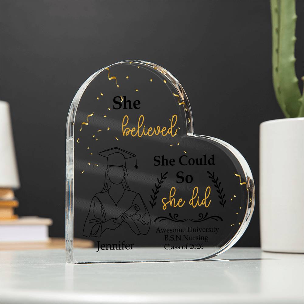 Personalized Graduation Heart Plaque Gift, She Believed She Could So She Did