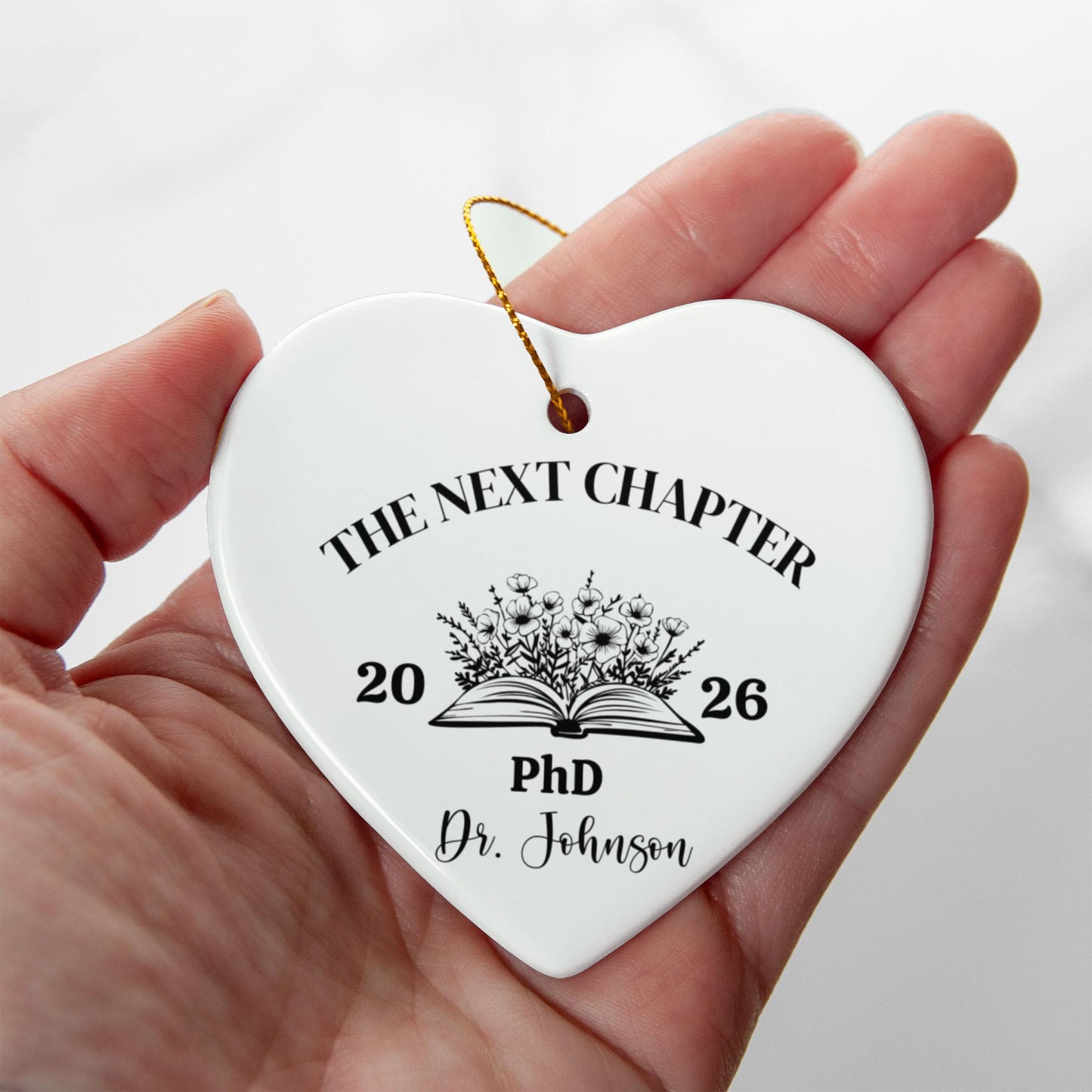 Personalized Next Chapter Ceramic Heart Ornament