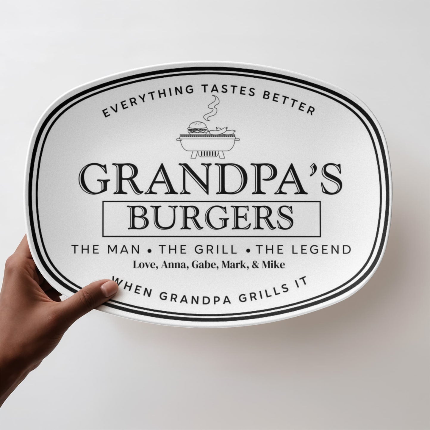 Dads Burger Personalized Plate, BBQ Platter, Custom Grill Gift, Outdoor Dining, Unique Fathers Day Gift, Grilling Accessories