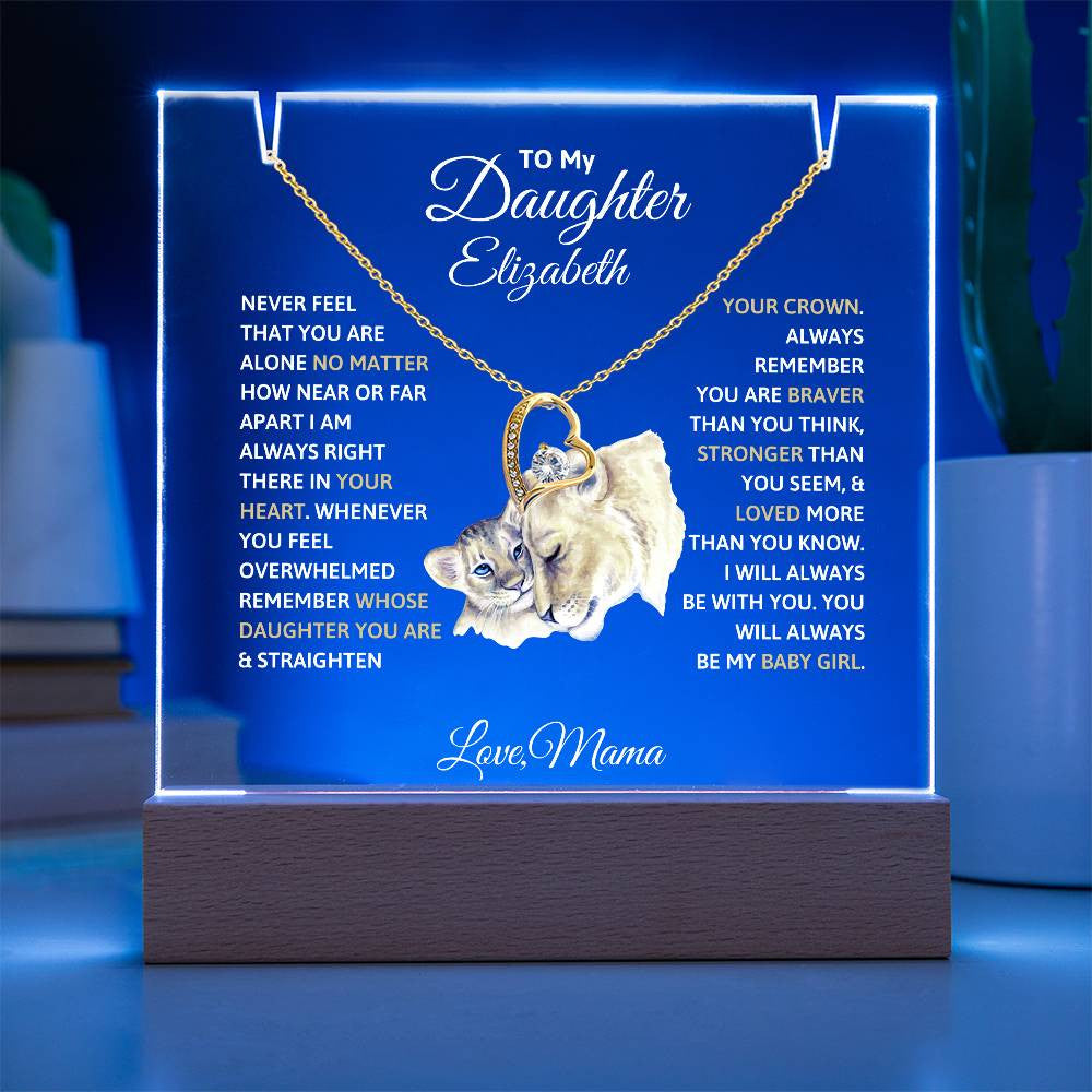 Daughter from Mom  LED Acrylic Heart Necklace Plaque Gift Set-[Heartfelt Family Gift]