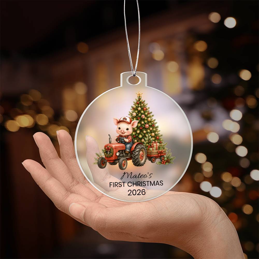 Personalized Farm Animal Tractor Christmas Ornament