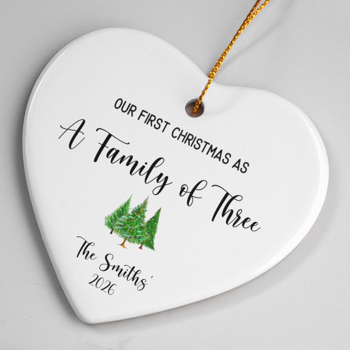 First Christmas As A Family of Three Ceramic Heart Ornament