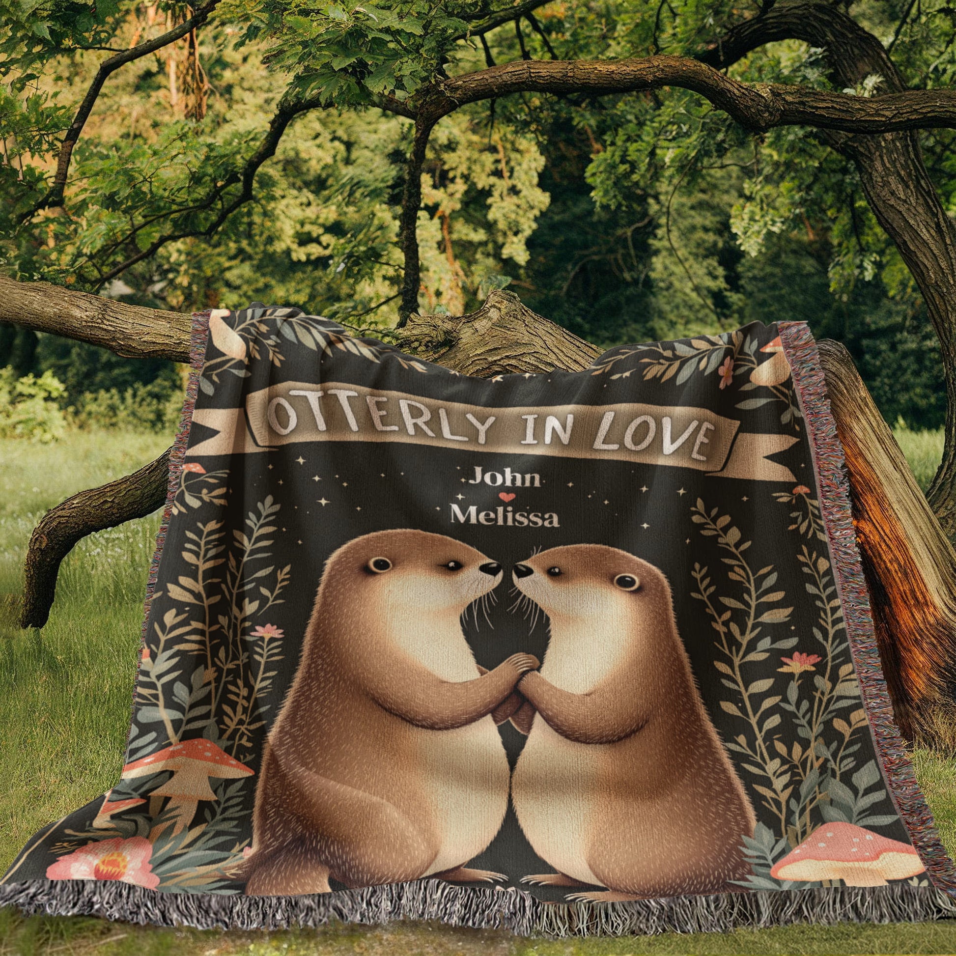Otterly In Love Couple Otter Woven Blanket-[Heartfelt Family Gift]