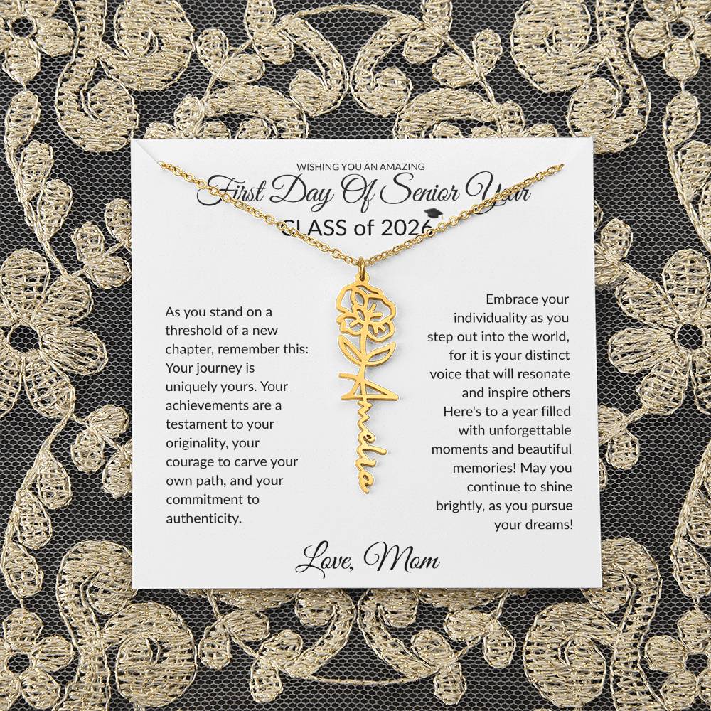 First Day of Senior Year Class of 2026 Flower Name necklace