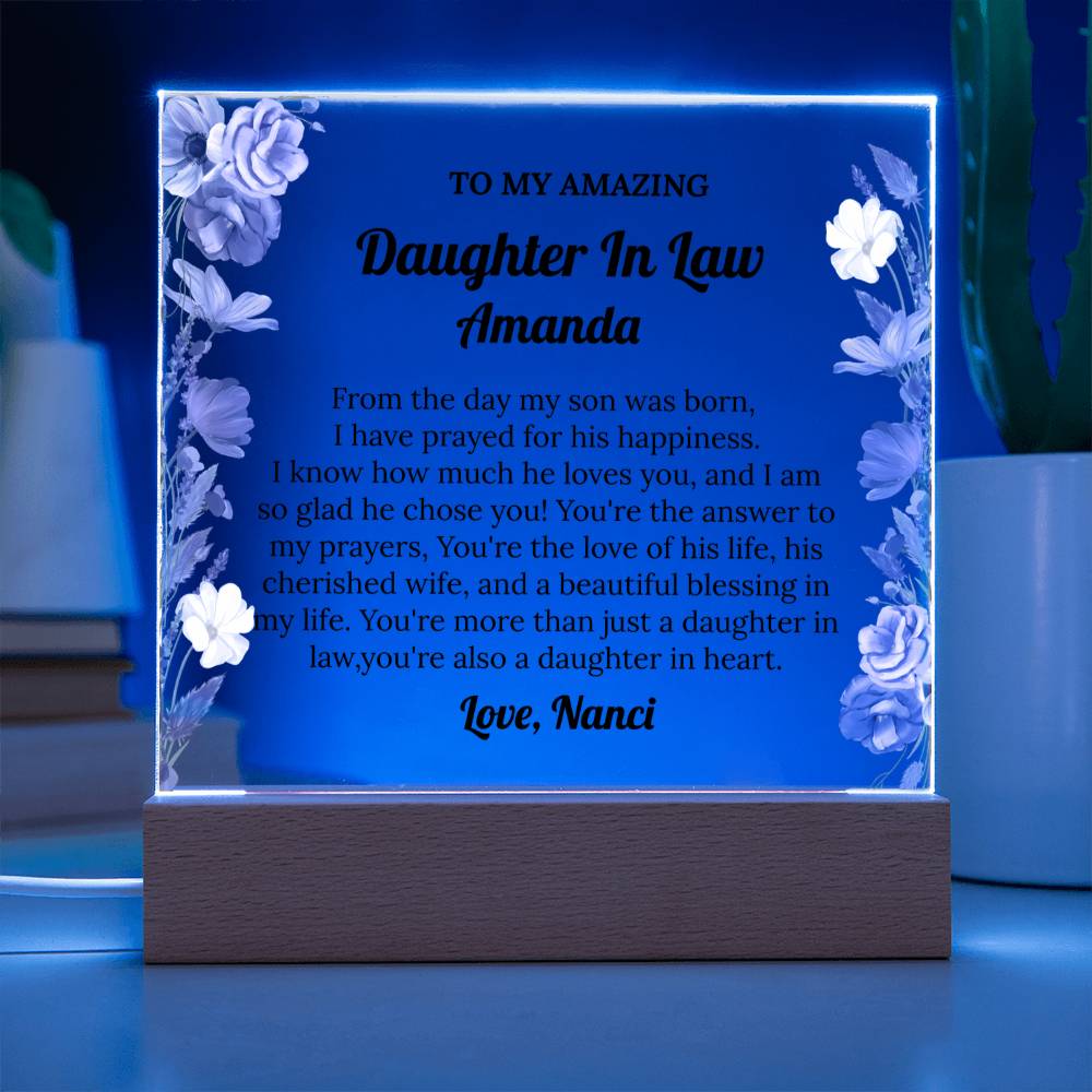 Daughter In Law Gift, Personalized Acrylic Plaque