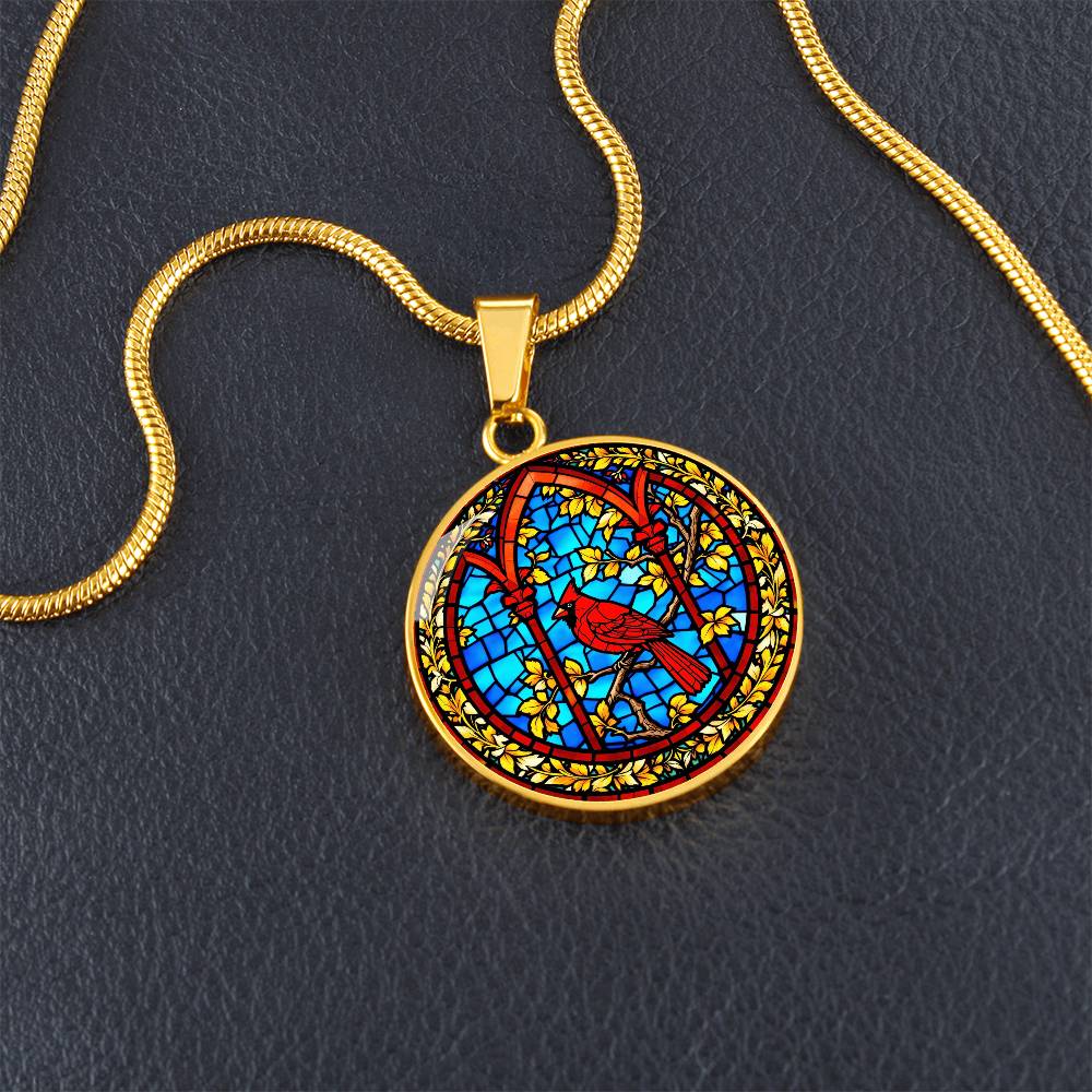 Cardinal Faux Stain Glass Pendant Necklace