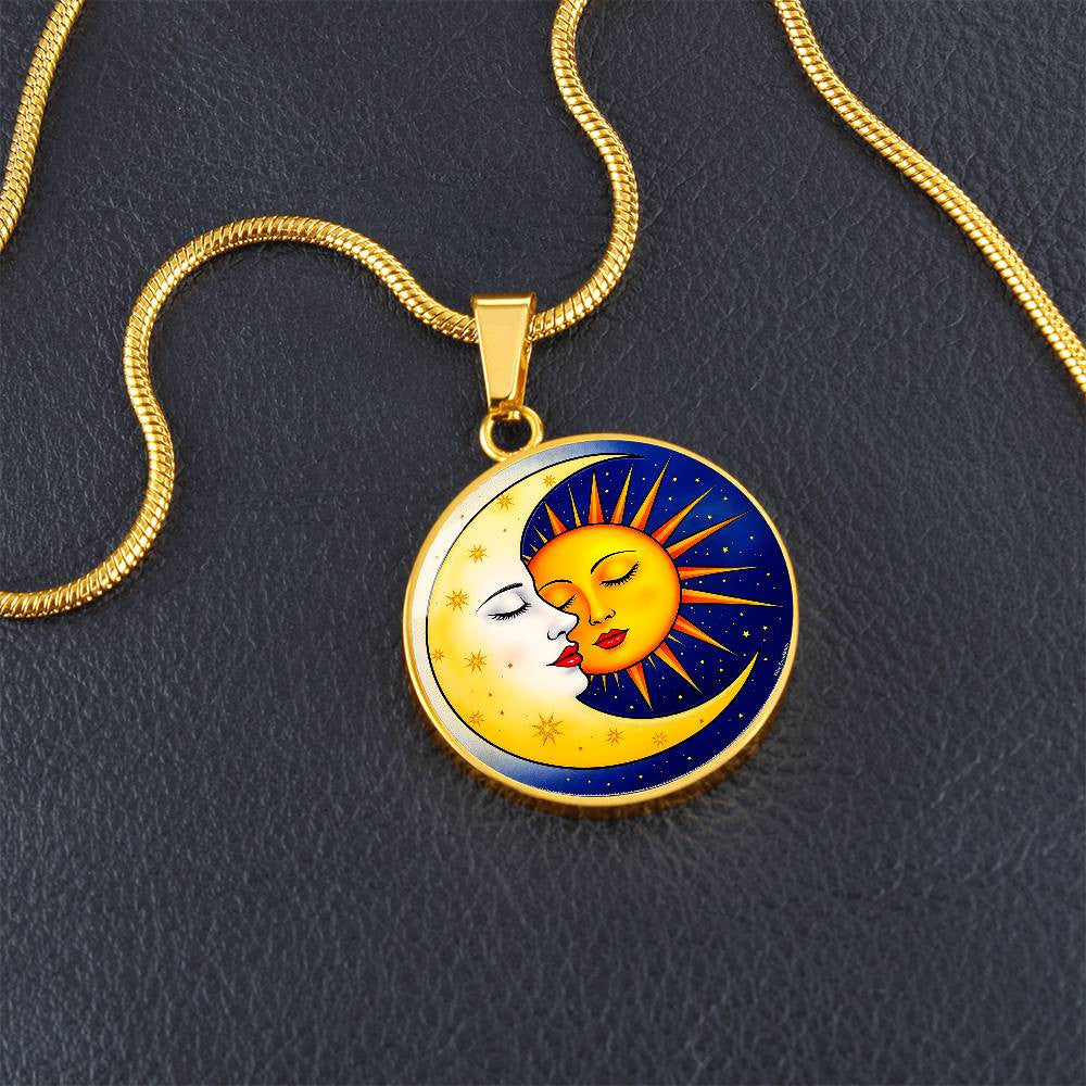 Sun Moon Pendant Necklace with Engraving-[Heartfelt Family Gift]