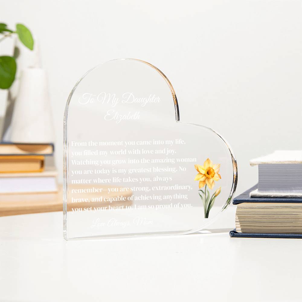 Daughter Acrylic Heart Plaque with Personalized Birthflower