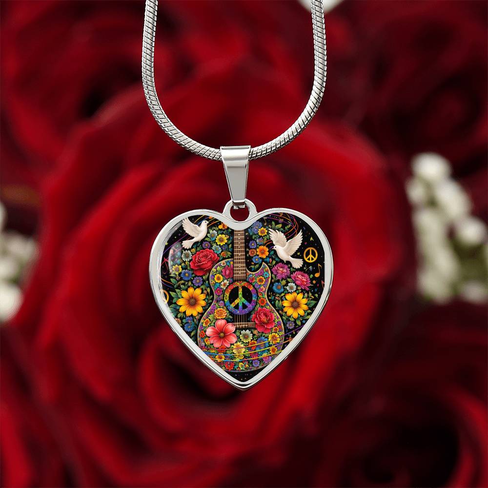 Peace Love Guitar Necklace with Engraving