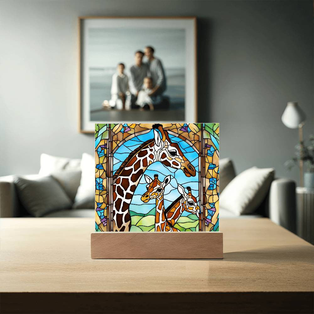 Giraffe Family  Acrylic Square Plaque-[Heartfelt Family Gift]