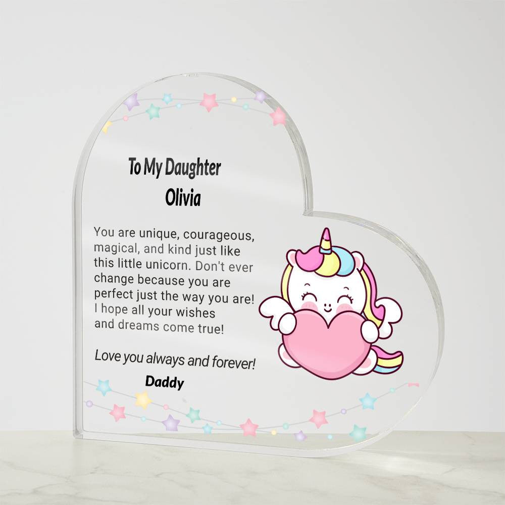 Daughter Unicorn Acrylic Heart Plaque-[Heartfelt Family Gift]