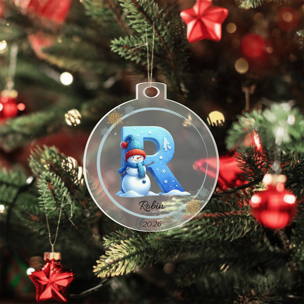 Snowman Letter Initial Acrylic Christmas Ornament
