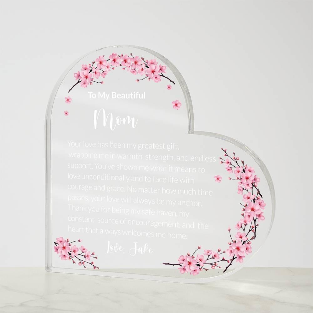 Mom Acrylic Heart Plaque