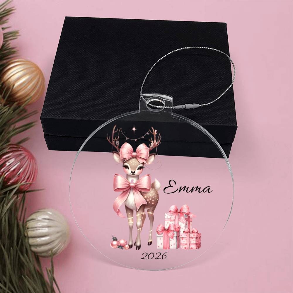 Pink Couquette Reindeer Christmas Ornament