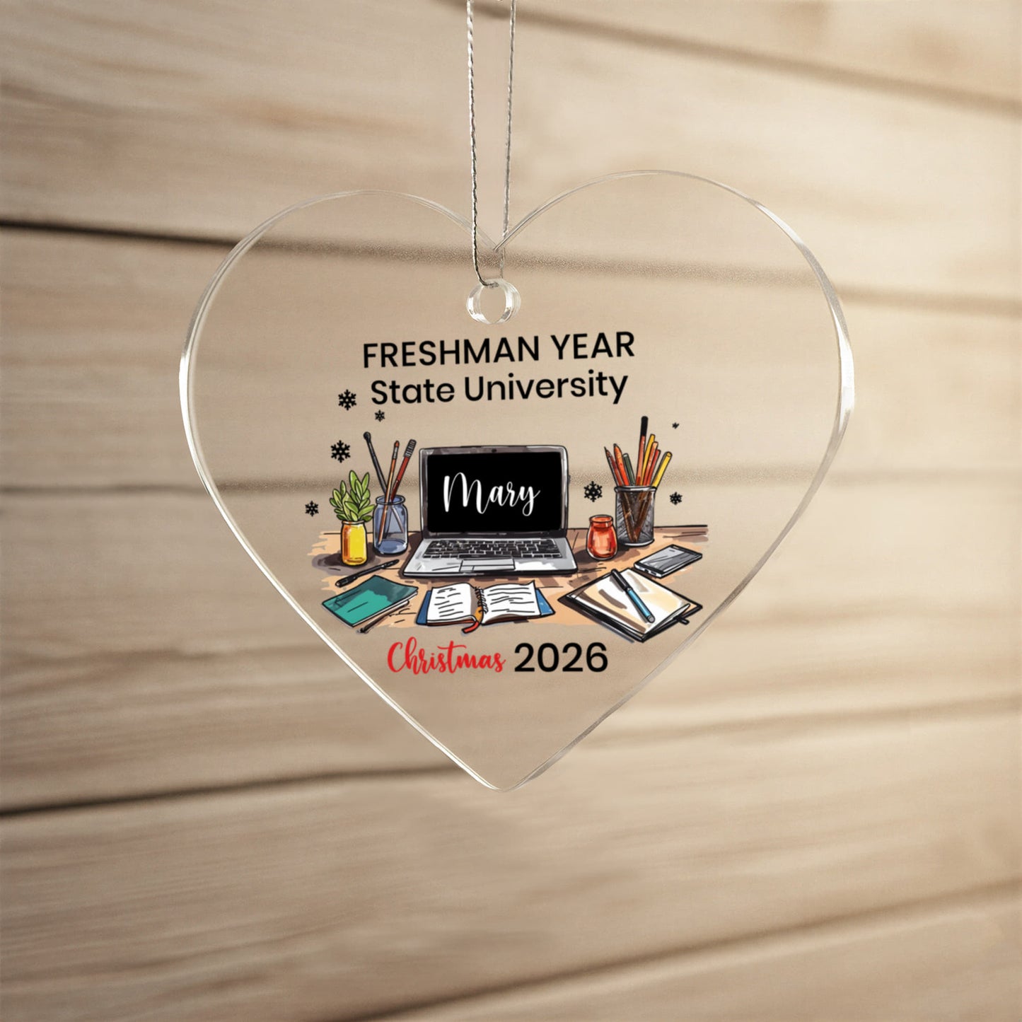 Freshman Year of College Acrylic Heart Ornament