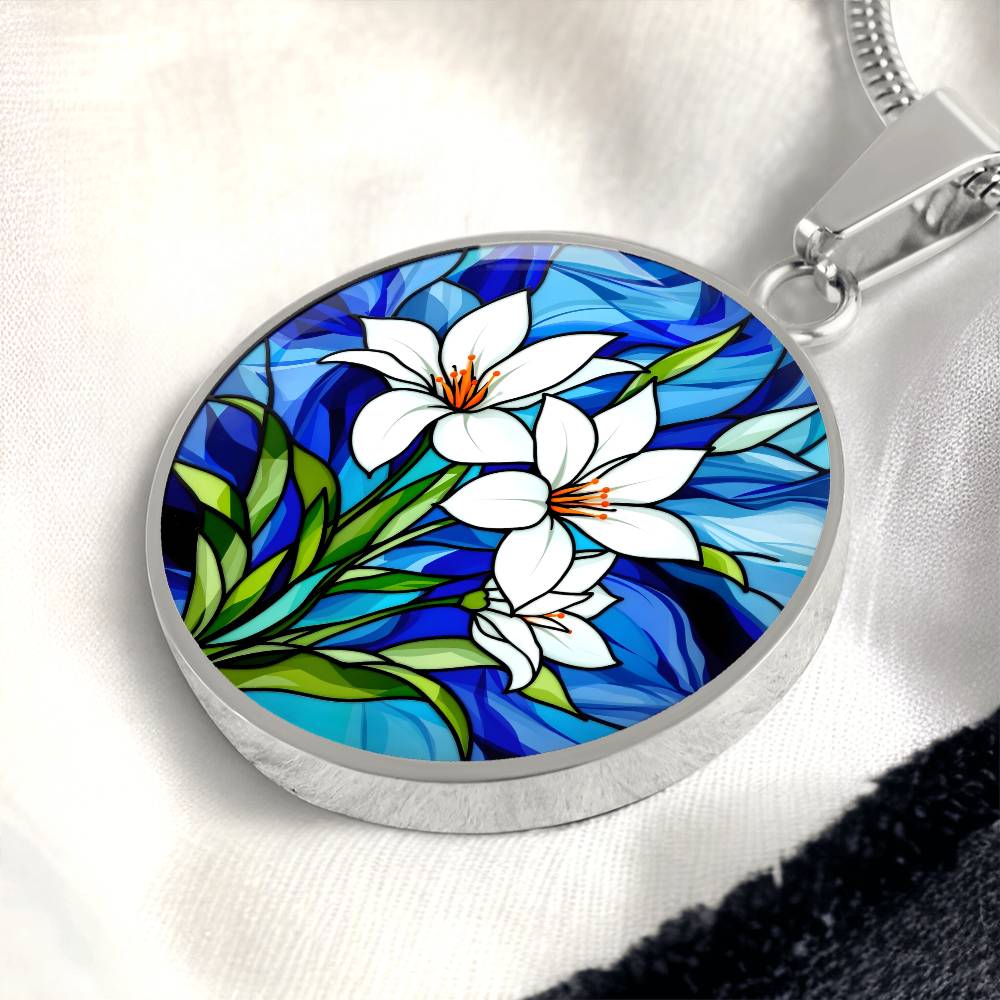 Lily Floral Necklace with Engraving