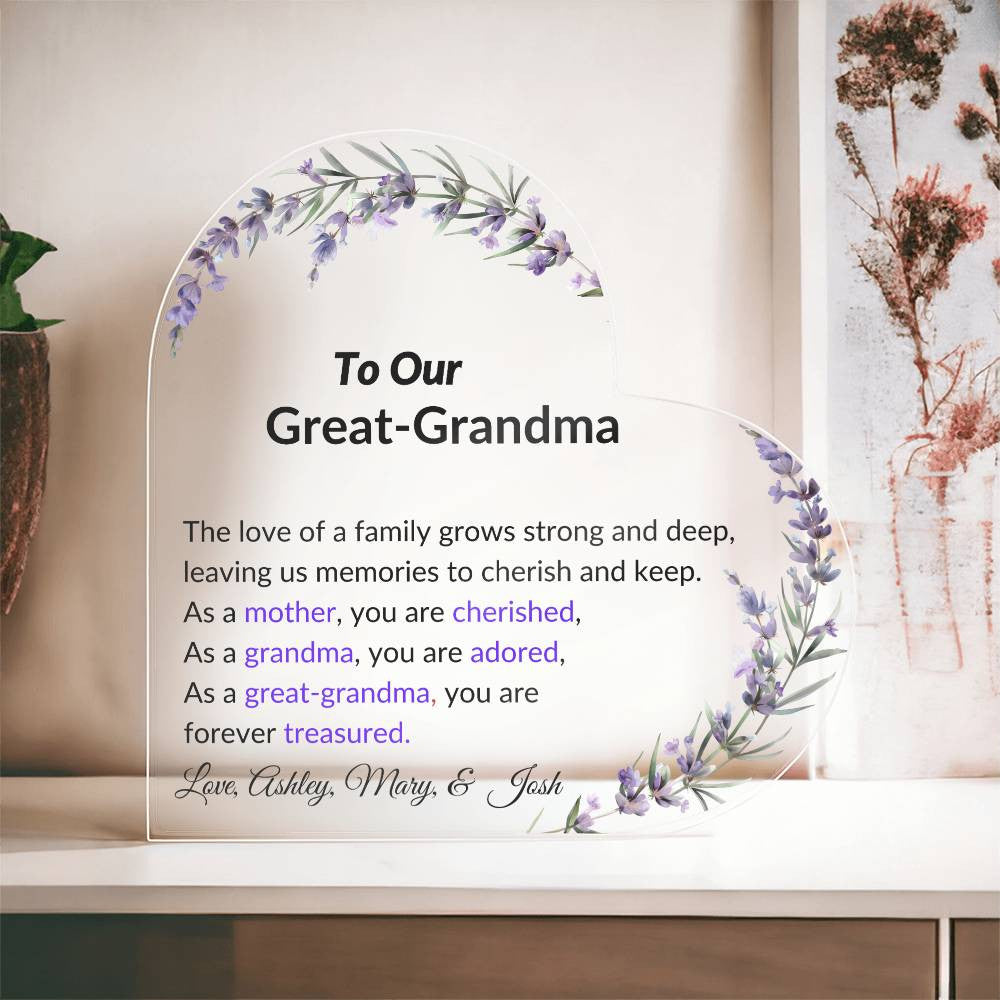 Great Grandma Acrylic Heart Plaque-[Heartfelt Family Gift]