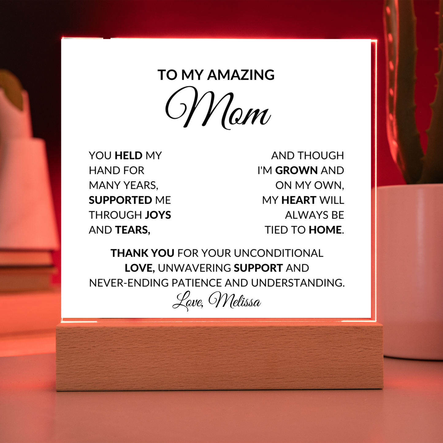 To My Mom Heart Necklace with Lighted Necklace Holder Plaque Gift Set-[Heartfelt Family Gift]
