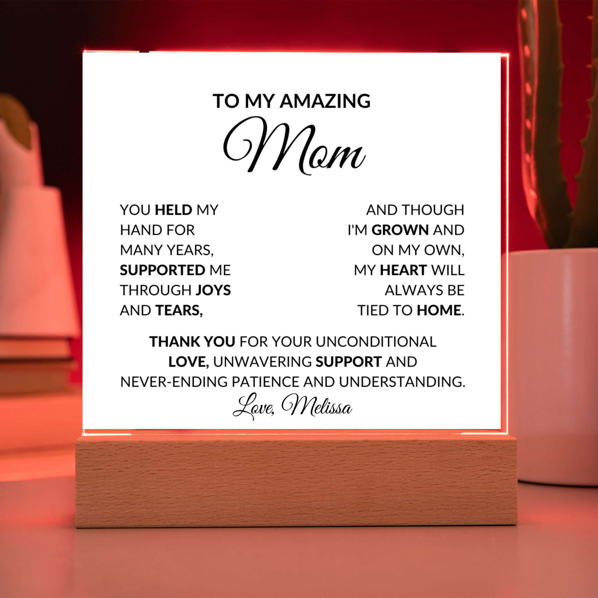 To My Mom Heart Necklace with Lighted Necklace Holder Plaque Gift Set-[Heartfelt Family Gift]