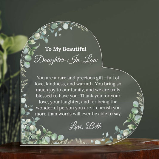 Personalized Daughter in Law Heart Plaque