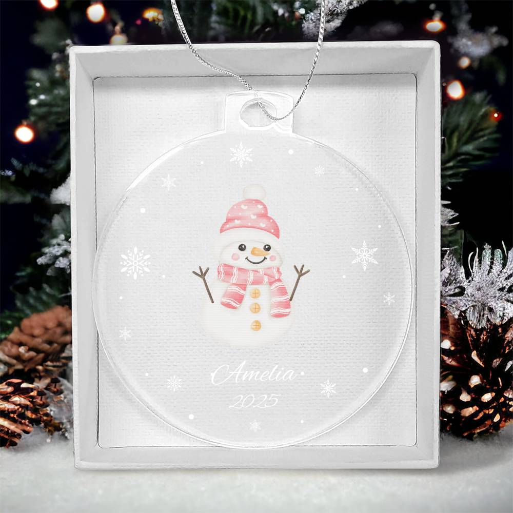 Pink snowman Christmas tree ornament