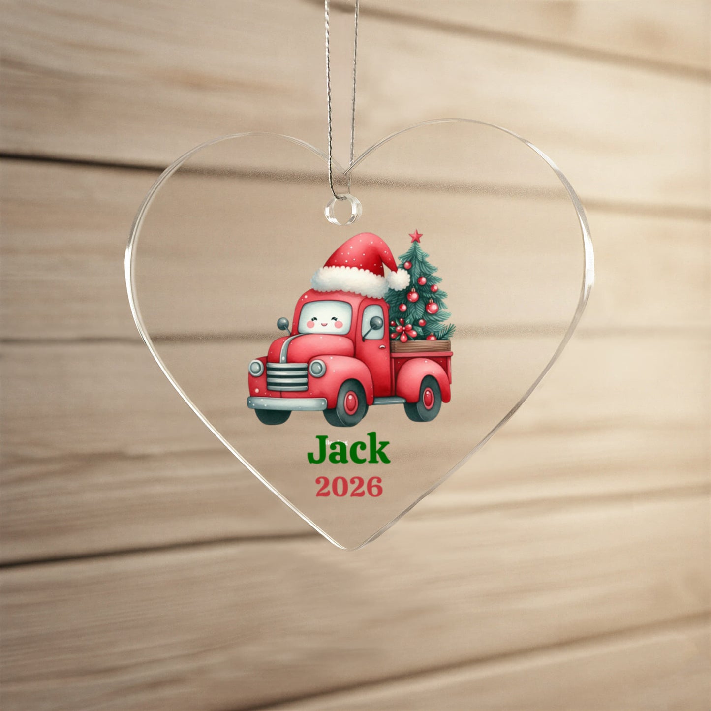 Kids Custom Name Red Truck Ornament