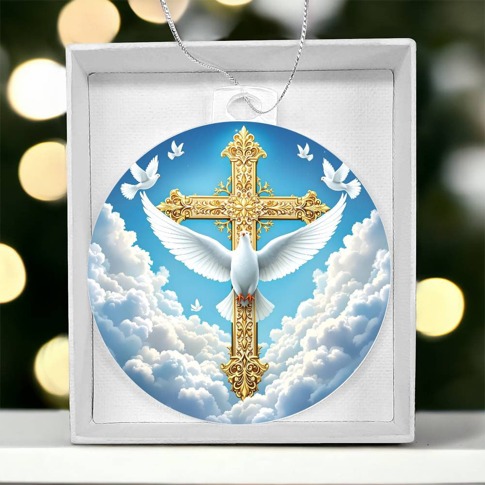 Cross and Dove Acrylic Christmas Ornament-[Heartfelt Family Gift]
