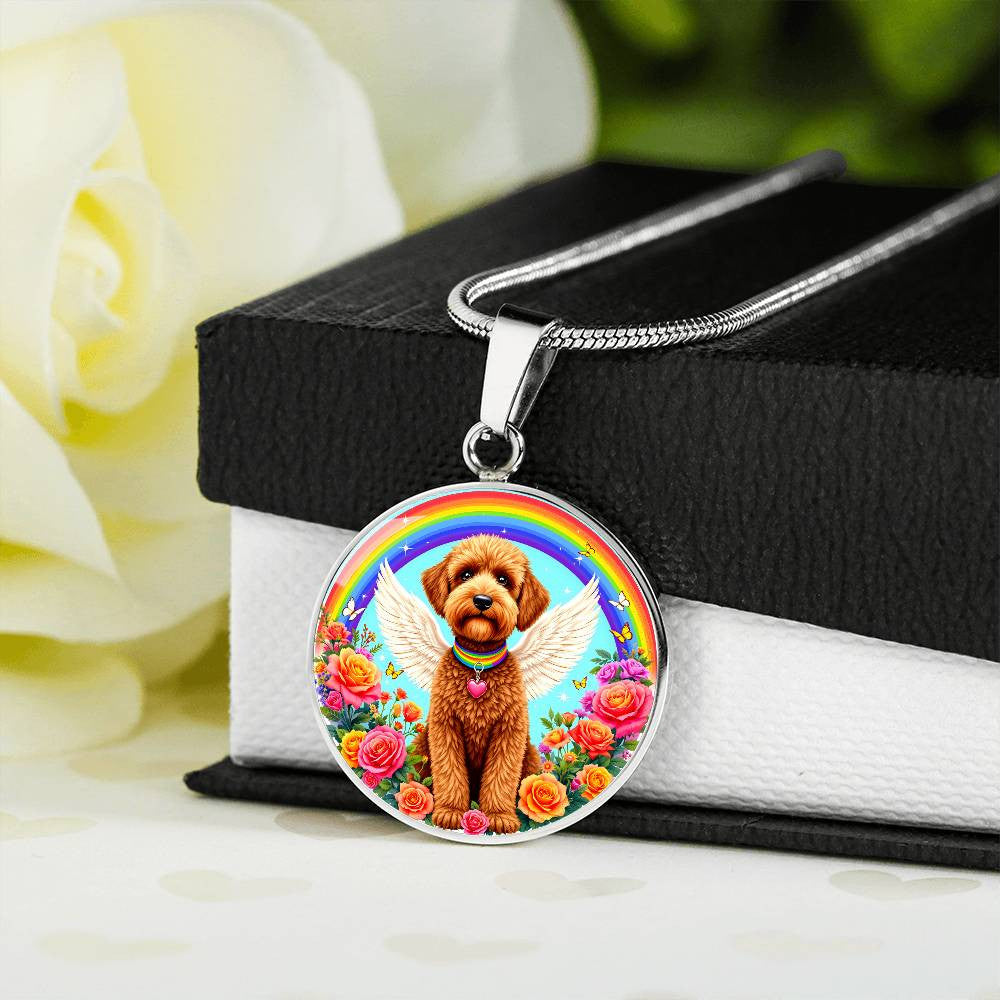 Brown Poodle Angel Rainbow Bridge Memorial Necklace with Engraving-[Heartfelt Family Gift]
