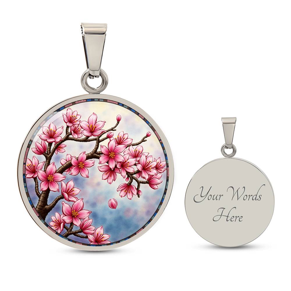 Cherry blossom Floral Necklace with Engraving