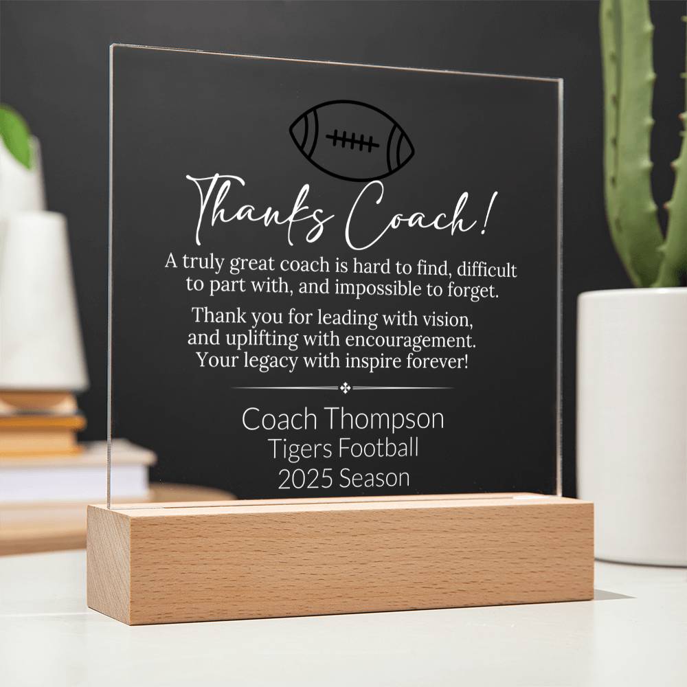 Football Coach Acrylic Square Plaque