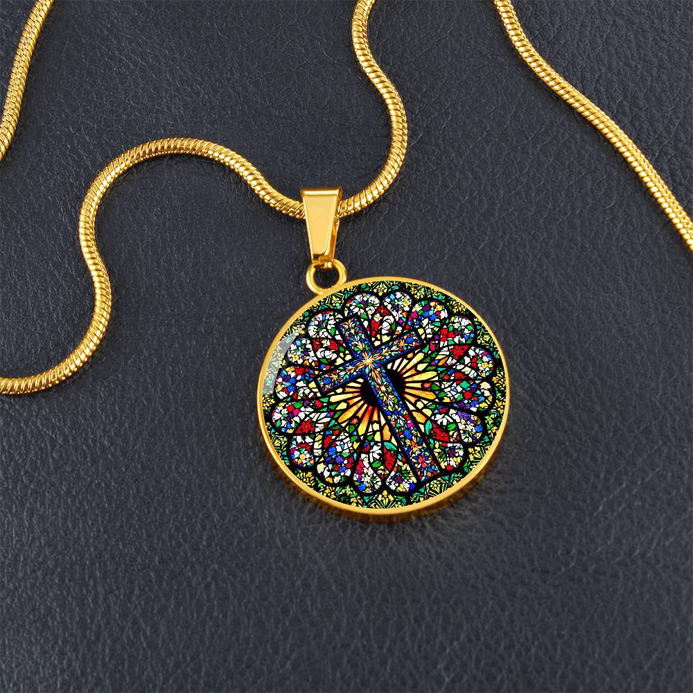 Stained Glass Style Cross Pendant Necklace