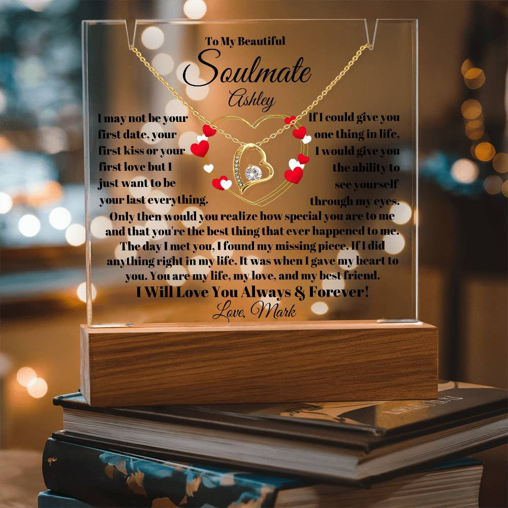 Soulmate Acrylic Heart Necklace & Plaque Gift Set-[Heartfelt Family Gift]