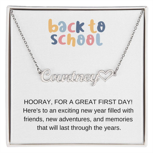 Back to School Name Necklace with Heart-[Heartfelt Family Gift]