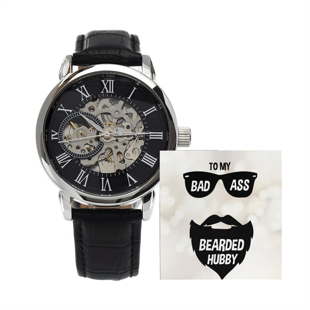 Badass Bearded Hubby Men's Openwork Watch with Lighted Gift Box-[Heartfelt Family Gift]