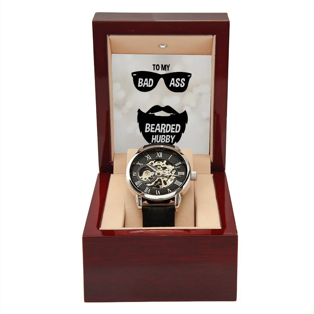 Badass Bearded Hubby Men's Openwork Watch with Lighted Gift Box-[Heartfelt Family Gift]