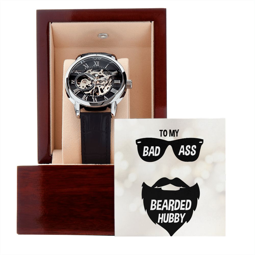 Badass Bearded Hubby Men's Openwork Watch with Lighted Gift Box-[Heartfelt Family Gift]