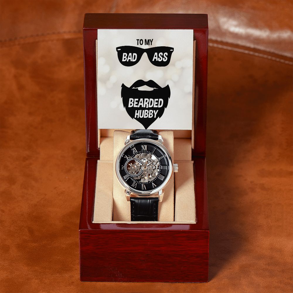 Badass Bearded Hubby Men's Openwork Watch with Lighted Gift Box-[Heartfelt Family Gift]