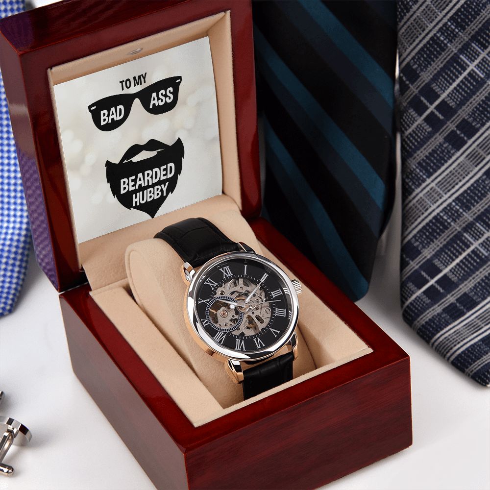 Badass Bearded Hubby Men's Openwork Watch with Lighted Gift Box-[Heartfelt Family Gift]