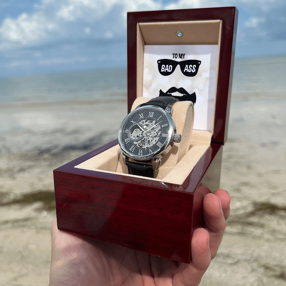 Badass Bearded Hubby Men's Openwork Watch with Lighted Gift Box-[Heartfelt Family Gift]