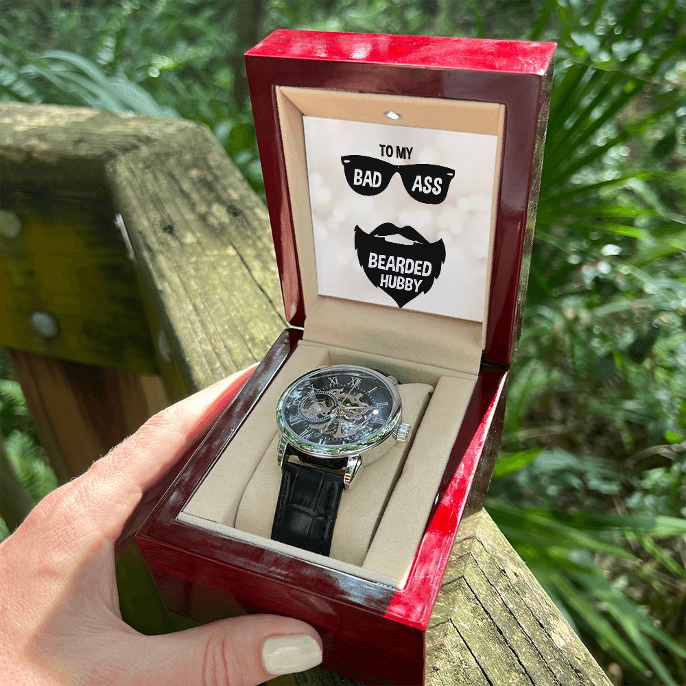 Badass Bearded Hubby Men's Openwork Watch with Lighted Gift Box-[Heartfelt Family Gift]