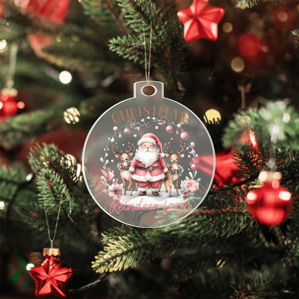 Pink Christmas reindeer farm Acrylic Christmas Ornament-[Heartfelt Family Gift]