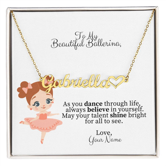 Ballerina Name Necklace with Heart-[Heartfelt Family Gift]