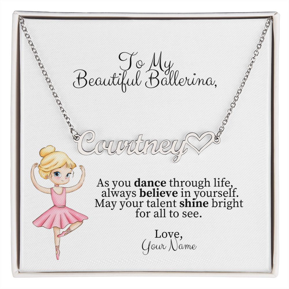 Ballerina Name Necklace with Heart-[Heartfelt Family Gift]