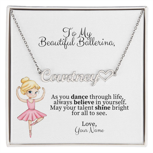 Ballerina Name Necklace with Heart-[Heartfelt Family Gift]
