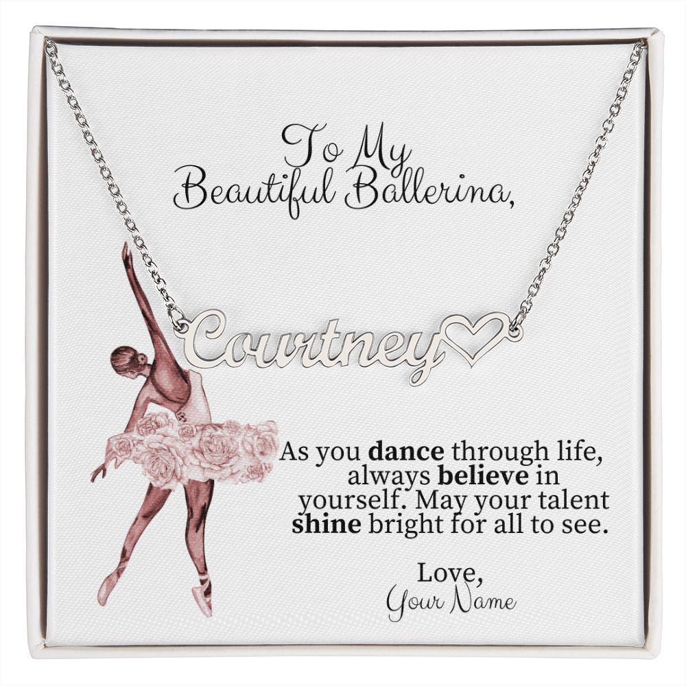 Ballerina Name Necklace with Heart-[Heartfelt Family Gift]