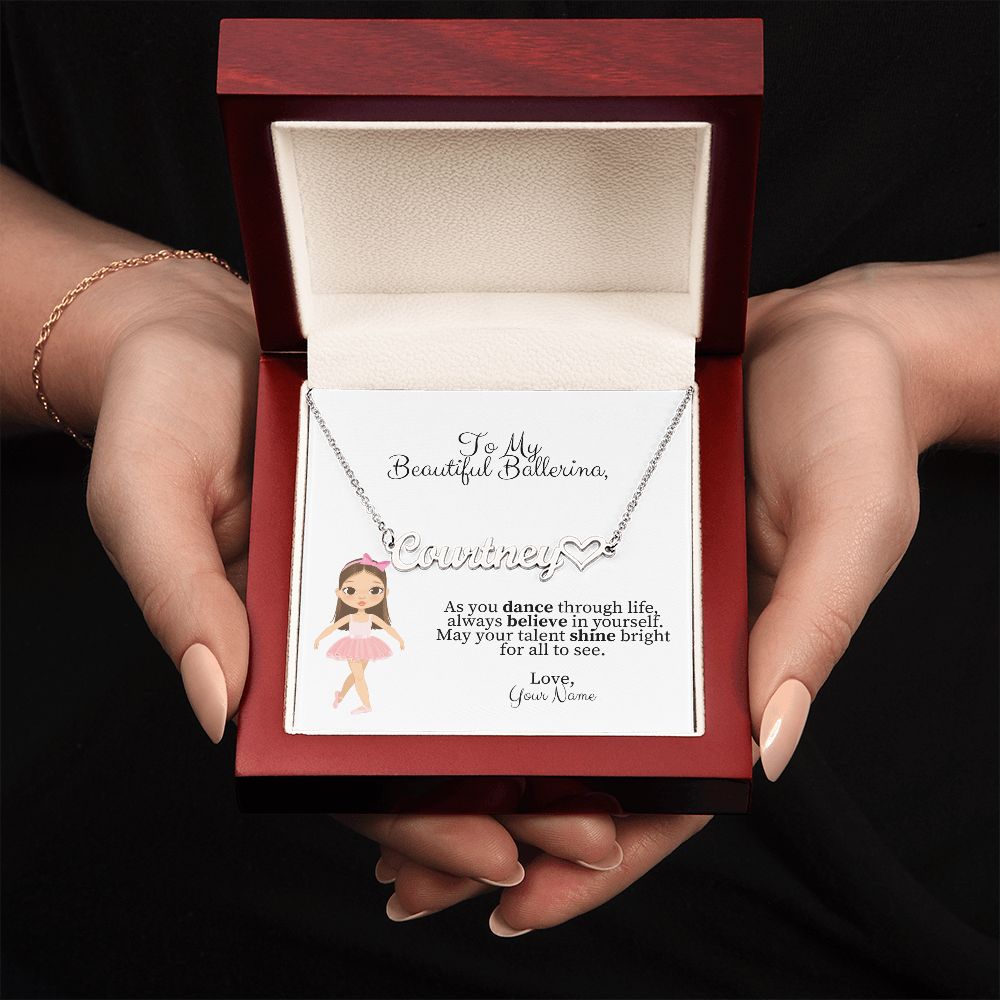 Ballerina Name Necklace with Heart-[Heartfelt Family Gift]